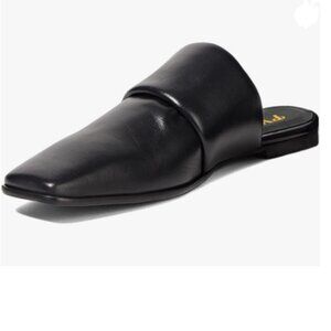 FYS Black Square Toe Mules Slip on Wide Band Slippers Backless Indoor Sandal